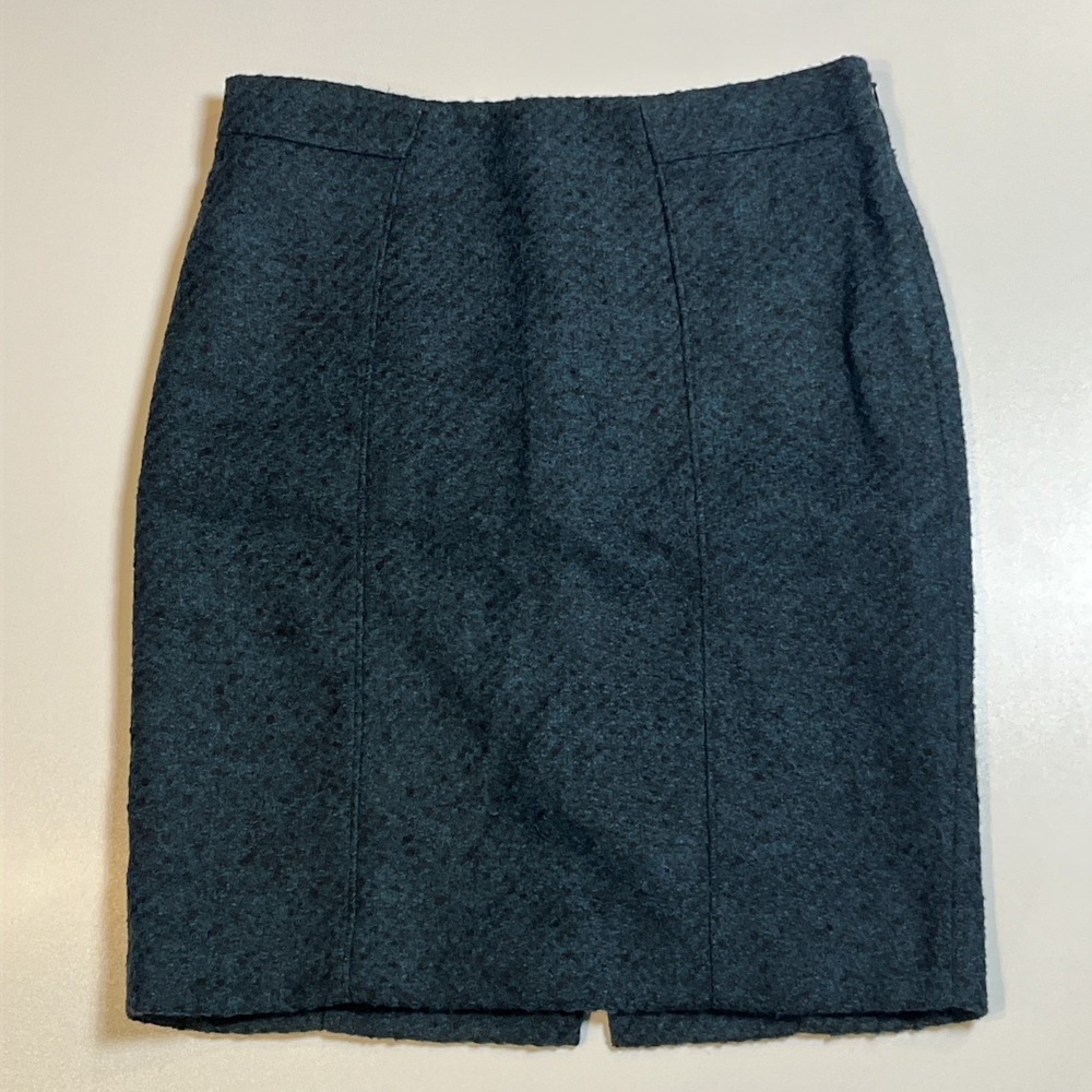 Banana Republic Tweed Pencil Skirt Size 2 Dark Teal Wool Blend Lined Corp Core